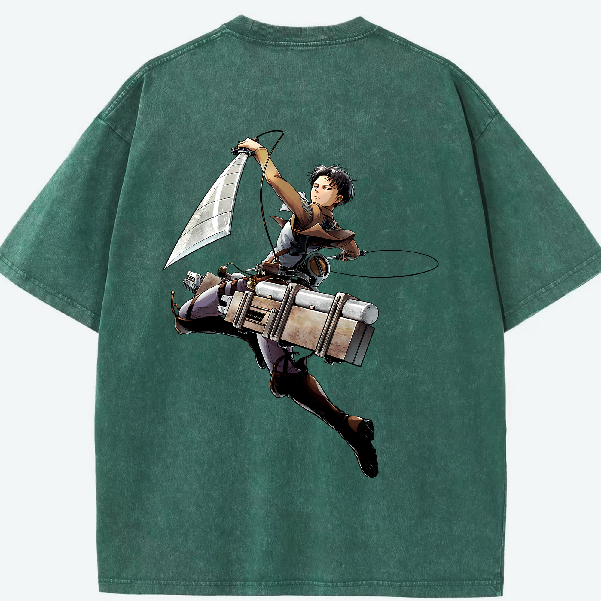 （画像用） 進撃の巨人 リヴァイ·アッカーマン Attack on Titan Levi Ackerman 綿100% ヴィンテージ風 半袖Tシャツ（背面プリント）